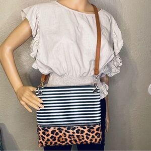NWOT Lovevook Horizontal Stripe and Leopard Crossbody
